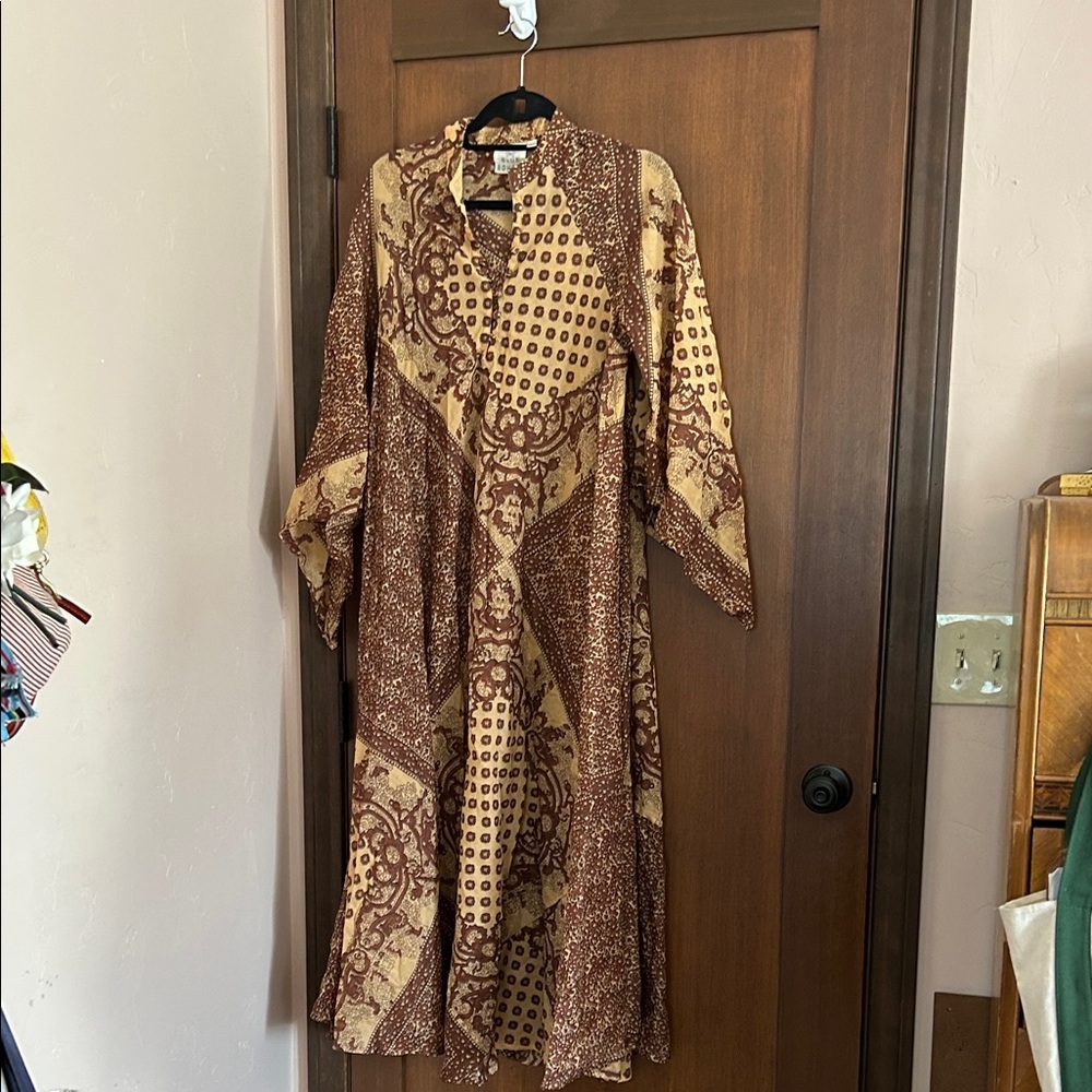Boheme Rust & Tan Printed Boho Button-Front Dress